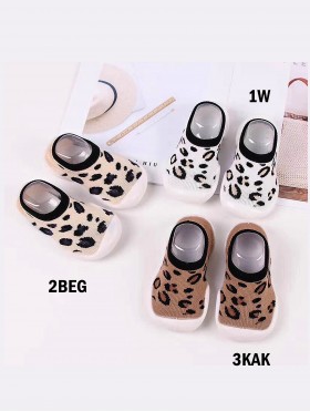 Kids Leopard Anti-Skid Breathable Knitted Slipper Shoes/Socks